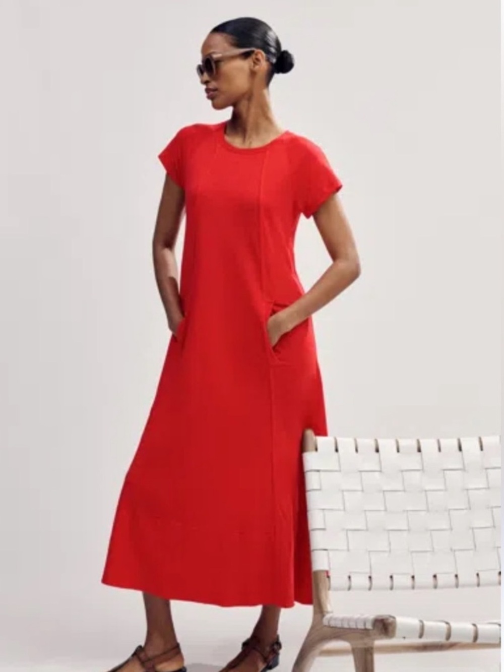 ME+EM Cotton Slub Jersey Midi Swing Dress Tulip Red 8 - Picture 5 of 16
